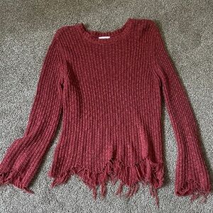 Women's Red Fringed Sweater